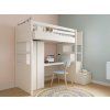 Biela vyvýšená posteľ SIMONE s úložnými schodmi, skriňou, písacím stolom a policou 90x200 cm