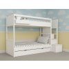 Biela detská poschodová posteľ SIMONE s úložnými schodmi a policou 90x200 cm