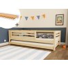 Vysoká detská drevená posteľ TULY so zábranou a prístelkou 90x200 + matrac WAVE (Zvoľte farbu Transparentná vosková lazura matná, Zvoľte zábranu S jednou zábranou)